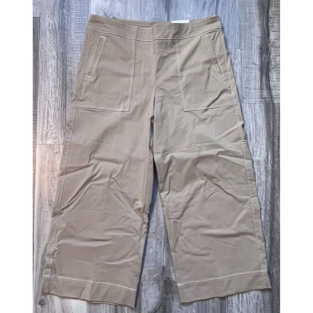 NWT Chicos Brigitte Wide Leg Crop Pants Womens 2.5R 14R Cafe Aroma Contrast Trim
